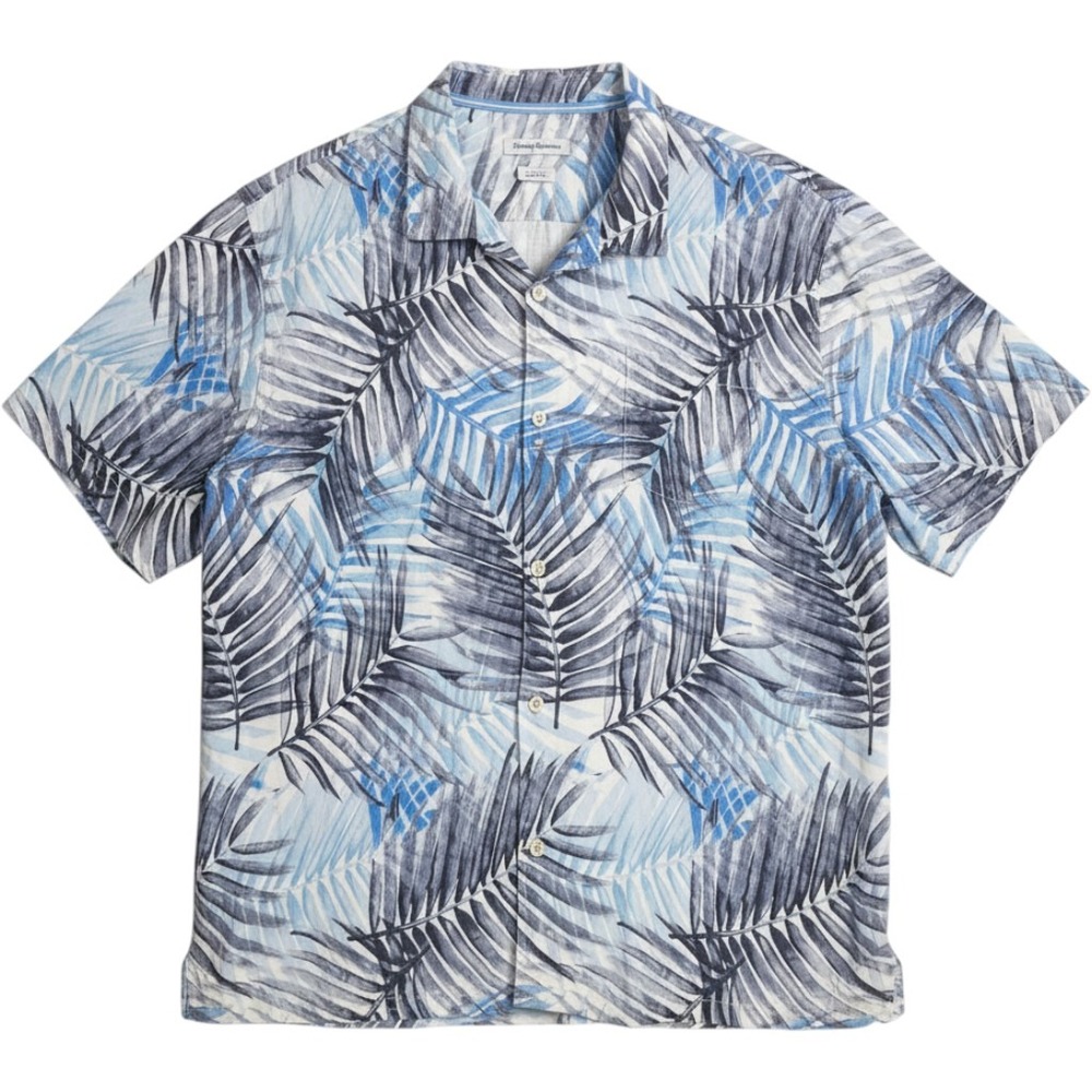 Tommy Bahama Silk Camp Shirt Mens Mens 3XL Blue Tropical Palm Leaf Island Resort